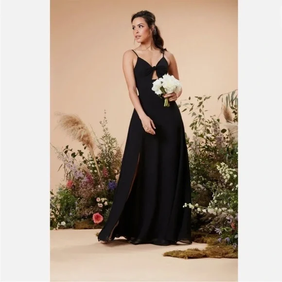 chinese dress ladies Modal Plunge Neck Long Sleeve Maxi Dress in Black - XXS